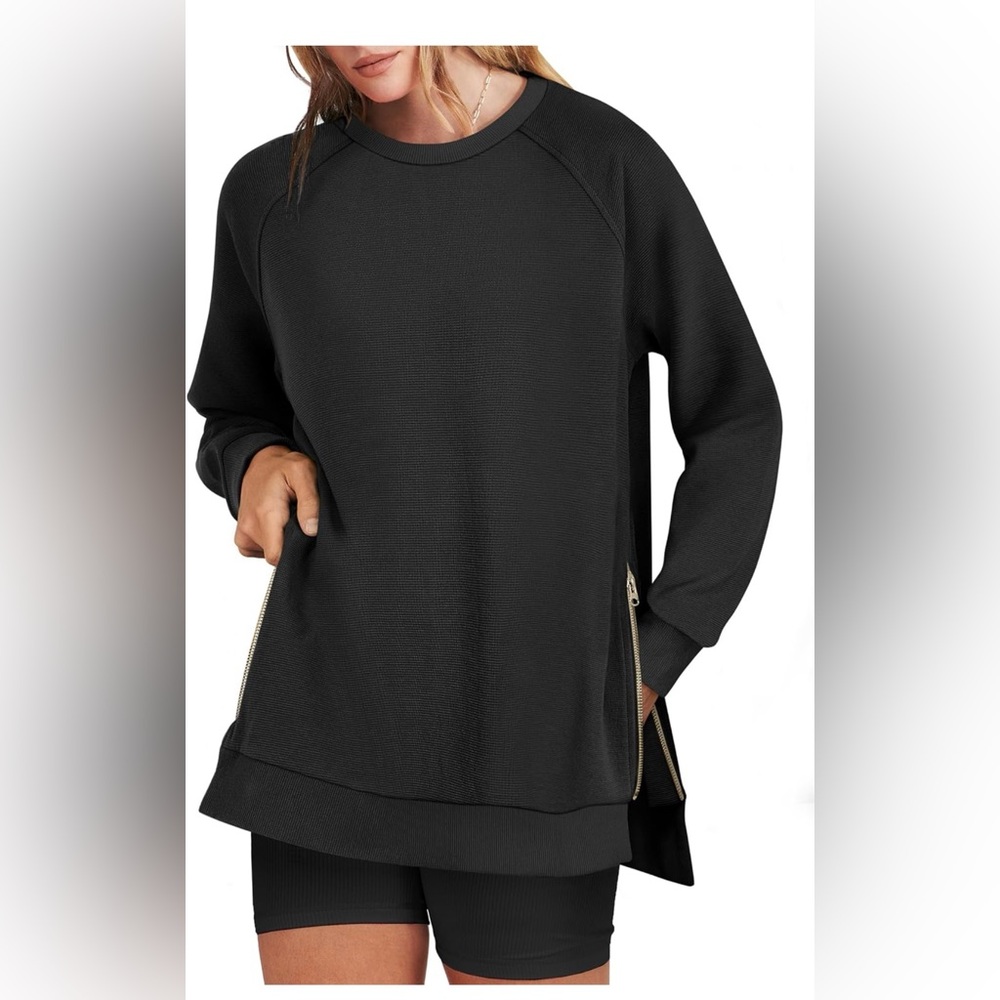 Women's Anrabess Black side zip Sweatshirt